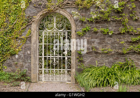 Reich verzierte Tor in The Walled Garden auf Garnish Island oder Illnaculin in Bantry Bay, Beara Halbinsel, County Cork, Irland. Stockfoto