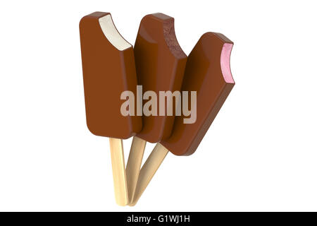 Satz von Chocolate Ice Cream Bars, 3D-Rendering isolierten auf weißen Hintergrund Stockfoto