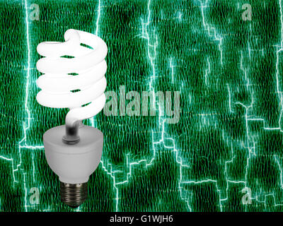 Neuer Stil Glühbirne auf abstrakten Hintergrund. Grüne Energie. Stockfoto