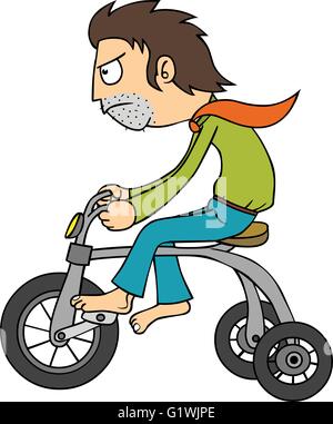 Mann mit winzigen Fahrrad Stock Vektor