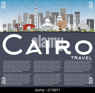 Cairo Skyline mit grauen Gebäuden, blauer Himmel und Textfreiraum. Vektor-Illustration. Geschäftsreisen und Tourismus-Konzept Stock Vektor