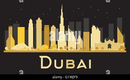 Dubai City Skyline Silhouette mit goldenen Wolkenkratzer. Vektor-Illustration. Einfache flache Konzept für Tourismus Präsentation, banner Stock Vektor