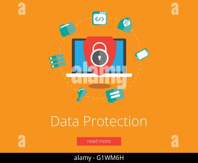 Datenschutz und sicheres Arbeiten. Flaches Design Vektor Stock Vektor