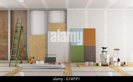 architektonischen Restaurierung eines alten Zimmer und Auswahl der Farbe Swatch - 3d rendering Stockfoto