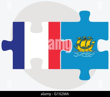 Frankreich und Saint-Pierre und Miquelon Flaggen in puzzle isolierten auf weißen Hintergrund Stock Vektor