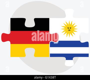 Deutschland und Uruguay Flaggen in puzzle isolierten auf weißen Hintergrund Stock Vektor