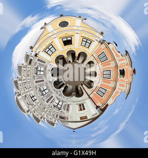 Planet der Telc, Tschechische Republik - UNESCO-Stadt. Eine Reihe der Häuser am Hauptplatz, Little Planet mit alten historischen Häuser, unesco Stockfoto