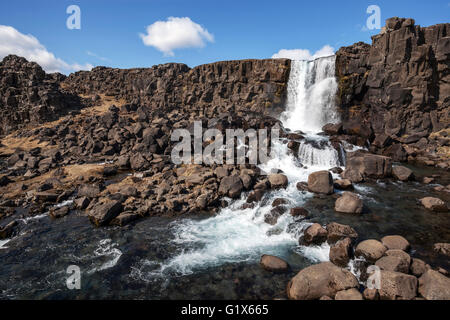 Wasserfall Öxarafoss, Nationalpark Thingvellir, Golden Circle, Island Stockfoto