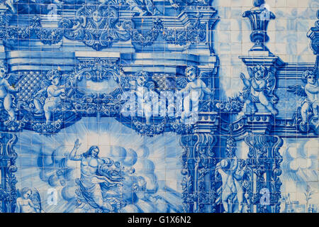 Capela Das Almas, Außenwand mit Azulejos Kacheln, Detail, Porto, UNESCO World Heritage Site, Portugal Stockfoto