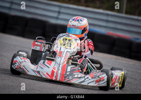 junge Rennfahrer auf Tontauben racing ein MSA-Rennen teilnehmen. Stockfoto