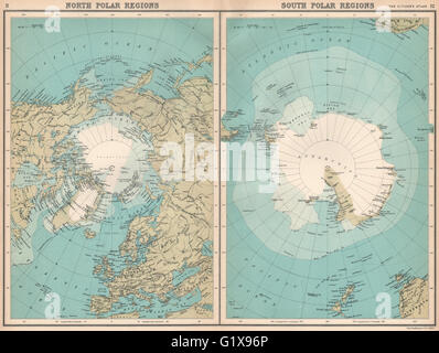 POLARE Regionen Arktis Antarktis North South Pole Explorers Routen, 1912 Karte Stockfoto