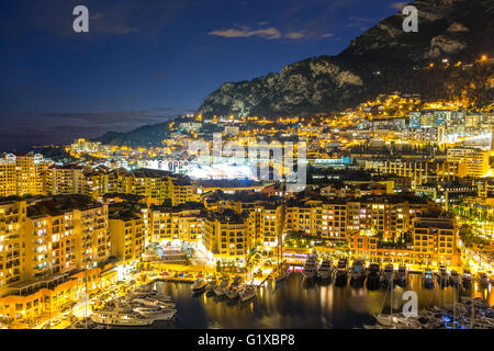 Fontvieille Monaco Hafen Monte Carlo bei Nacht Stockfoto