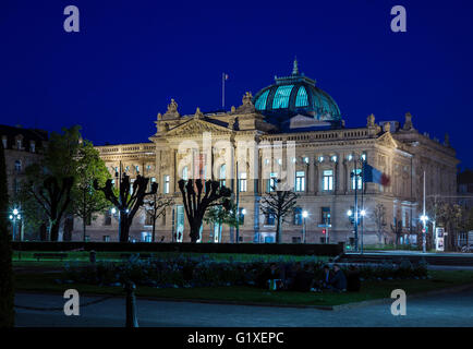 BNU, National University Library, Place de la République, Nacht, Neustadt, Straßburg, Elsass, Frankreich, Europa, Stockfoto