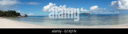 Panoramablick auf Anse schweren auf la digue Stockfoto