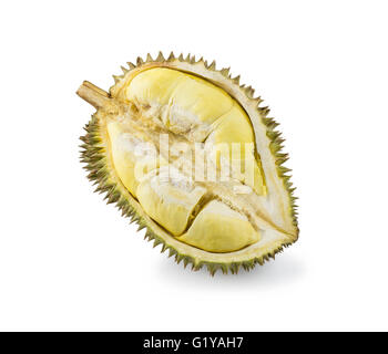 Gelbe Durian in Seite Mon Thong Durian Frucht auf weißem Hintergrund Stockfoto