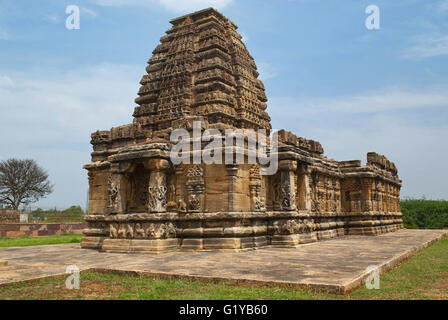 Der Papanatha Tempel, Pattadakal Tempel-Komplex, Pattadakal, Karnataka, Indien. Blick von Südwesten. Stockfoto