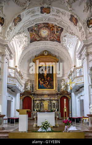 Chor, Chor mit barocken Interieur von Hans Georg Asam, St. Quirin Basilica, ehemaligen Benediktinerkloster Tegernsee, Tegernsee Stockfoto