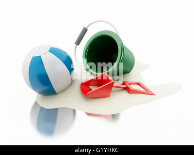3D Renderer Bild. Spielzeug für den Strand und Sand. Ferien-Konzept. Isolierten weißen Hintergrund. Stockfoto