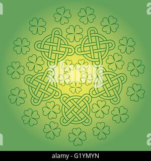 St Patrick s Tag Hintergrund mit Knoten Ornament und Klee. Stock Vektor