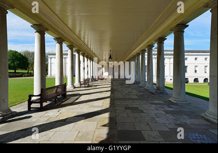 Queens House Kolonnaden, Greenwich, London, Vereinigtes Königreich Stockfoto