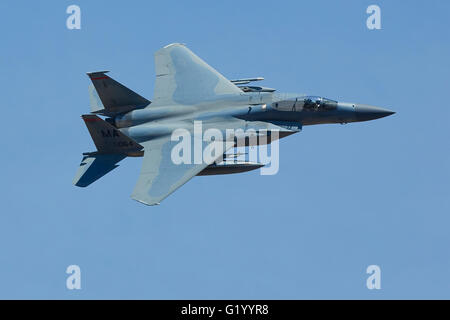 Schuss von einem Kampfjet F - 15C Eagle hautnah. Stockfoto