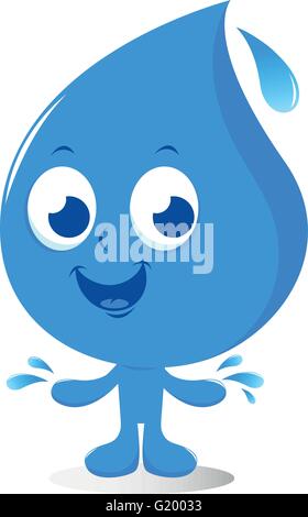 Wassertropfen-Zeichentrick. Blaues Wasserzeichen. Regentropfen-Maskottchen. Vektorabbildung Stock Vektor