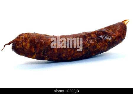 Wurst geräuchert in der ehemaligen belgischen auf einem weißen Boden. Stockfoto