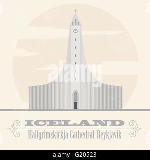Island Sehenswürdigkeiten. Retro-Stil Bild. Vektor-illustration Stock Vektor