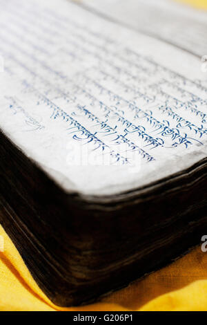 Uralte tibetisch-buddhistische Texte in der Library of Tibetan Works und Archiven aufbewahrt. McLeod Ganj, Dharamsala, Indien... In der Stockfoto