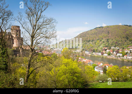 Heidelberg, Deutschland - die rote Burg und Straßen der Stadt. Stockfoto