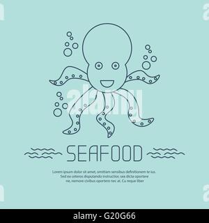 Meeresfrüchte-Symbol mit Octopus und Bläschen Stock Vektor
