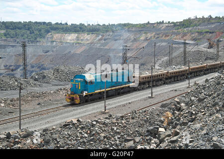 Bereitstellung von Eisenerz im Tagebau Eisenerzabbau Zug Stockfoto