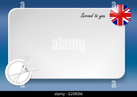 Schwarzes Brett mit Inschrift Inschrift serviert von und mit der britischen Runde-Flagge in der Ecke. Stock Vektor