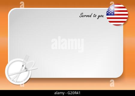 Schwarzes Brett mit Inschrift Inschrift serviert von und mit der amerikanischen Runde-Flagge in der Ecke. Stock Vektor