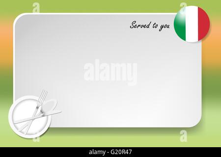 Schwarzes Brett mit Inschrift Inschrift serviert von und mit der italienischen Runde-Flagge in der Ecke. Stock Vektor