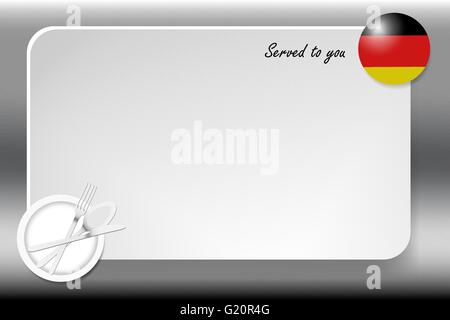 Schwarzes Brett mit Inschrift Inschrift serviert von und mit einer deutschen Runde-Fahne in der Ecke. Stock Vektor