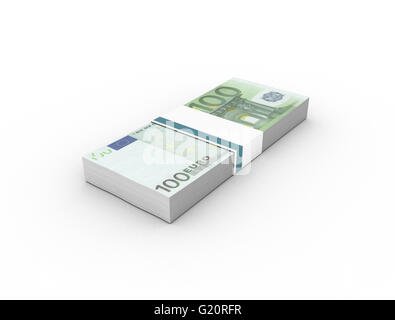 100 Euro-Banknoten (Rechnungen) bündelt isoliert auf weißem Hintergrund Stockfoto