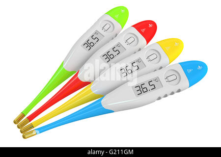 Satz von elektronischen Digitalthermometer, 3D-Rendering isolierten auf weißen Hintergrund Stockfoto