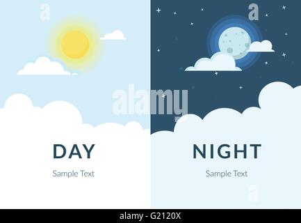 Halber Tag Nacht von Sonne und Mond mit Wolken Stock Vektor