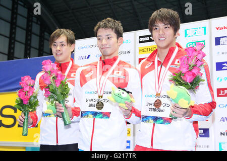 (L-R) Masaki Kaneko, Ryosuke Irie, Junya Koga, 20. Mai 2016 - Schwimmen: Japan Open 2016 Männer 100 m Rückenschwimmen Preisverleihung Tatsumi International Swimming Center in Tokio, Japan. (Foto von Yohei Osada/AFLO SPORT) Stockfoto