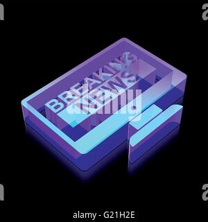 Nachrichten-Symbol: 3d Neon leuchtende Breaking News On Screen aus Glas, Vektor-Illustration. Stock Vektor