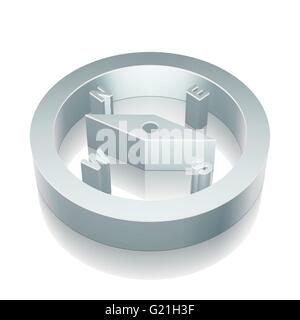 Reise-Icon: metallische 3D-Kompass mit Reflexion, Vektor-Illustration. Stock Vektor