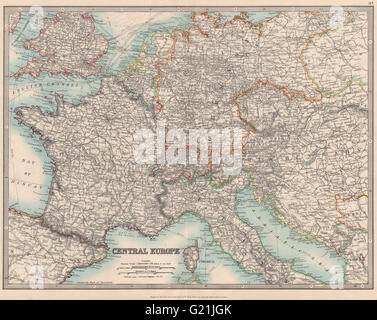 MITTELEUROPA. Frankreich w/o Elsass-Lothringen. Austria-Hungary. JOHNSTON, 1912 Karte Stockfoto