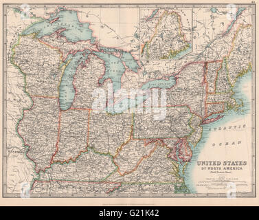 NORD-ÖSTLICHEN VEREINIGTE STAATEN. Großen Seen. MidWest. USA. JOHNSTON, 1912 alte Karte Stockfoto