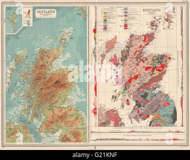 SCHOTTLAND. Geologische mit Abschnitten. Relief. Geologie. GROßE, Antike Landkarte von 1912 Stockfoto