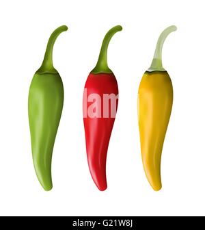Reihe von bunten Chilischoten, Isolated on White Background Stock Vektor