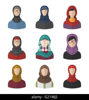 Arabische Frauen, Köpfe und Kopftuch einstellen Stock Vektor