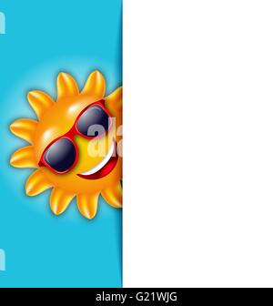 Karte mit Comicfigur Sonne Sonnenbrille reinigen Stock Vektor