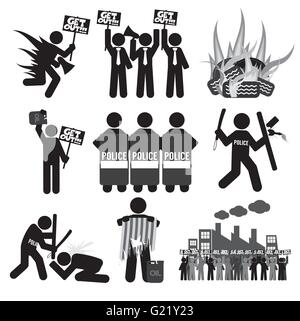 Schwarzem Symbol Protest Icon Set Vektor-Illustration Stock Vektor