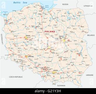 Vektor-Straßenkarte von Polen Stock Vektor